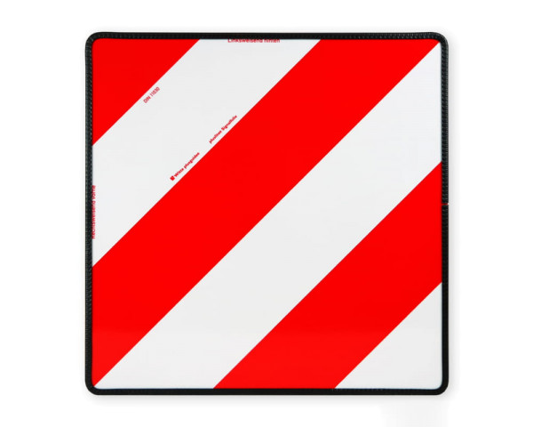 quadratisches rot/weiß-schraffiertes Warnschild mit Kantenschutz
