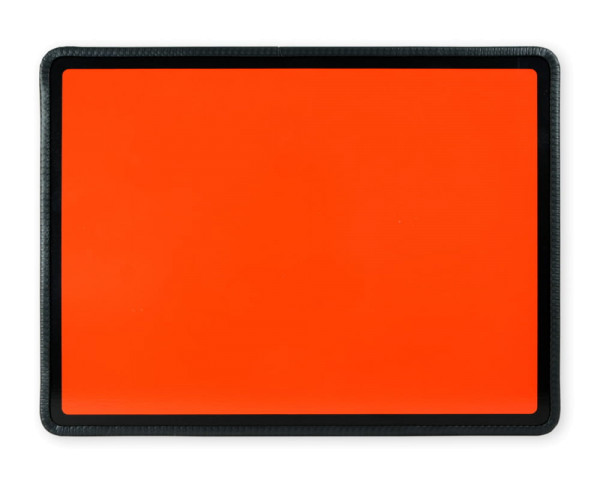 Oranges Schild mit schwarzem Rand und Kantenschutz starr