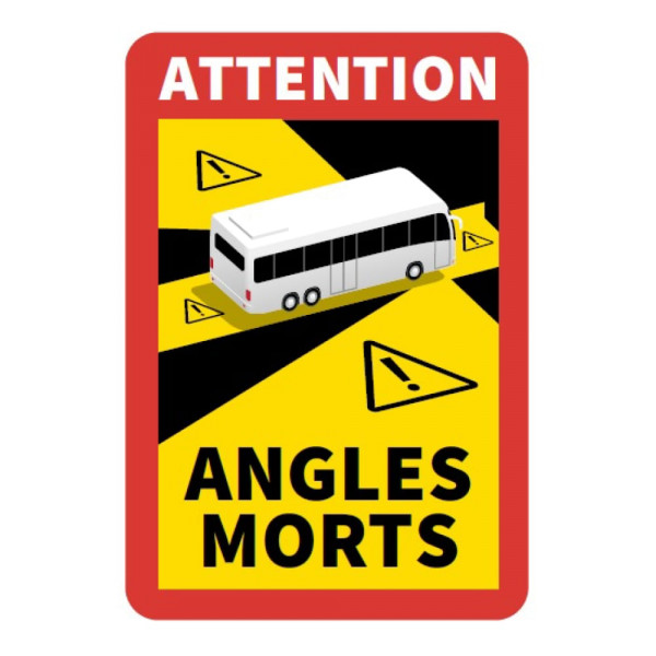 rechteckiges Schild roter Rahmen weißer Aufdruck Attention schwarzer Aufdruck Angles Morts