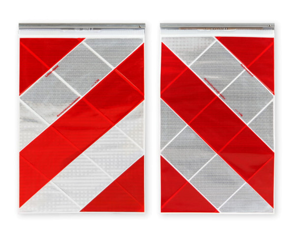 Set Hubladefahnen rechteckig rot/weiß-schraffierte mit Aluminium-Halter