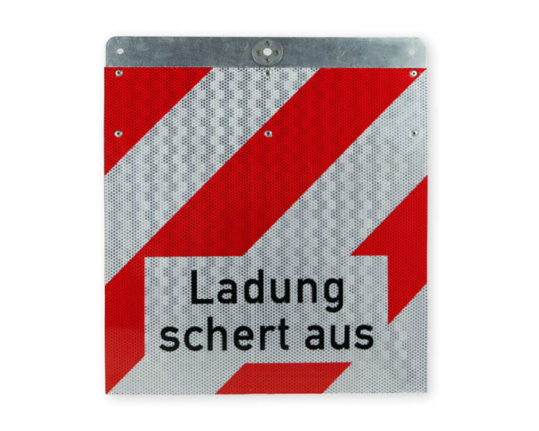 rot/weiß-schraffiertes Warnschild mit Aufschrift Ladung schert aus
