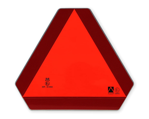 Dreieckiges Schild ECE69.01 mit rot-reflektierendem Rand und rot-fluoreszierend im Kern